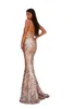 Gold Mermaid Prom Dresses sequined Sexy Pleats High Slit Evening Dress strap long formal Princess Party Gowns Customize