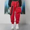 Женские штаны Capris High талия уличная одежда металлическая сеть грузовых штанов Женские готические зимние брюки красные черные брюки с карманным пакетом Harajuku Harem Joggers 230619