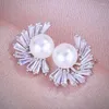 Stud Earrings Embellished With Cubic Zirconia Pearl For Women Banquet Party Jewelry Wedding Engagement Gift