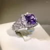 Anillos de racimo para mujer, anillo de amatista de Plata de Ley 925 a la moda para mujer, dedo Vintage, cristal púrpura, compromiso de boda, joyería de moda