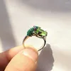 Anelli a grappolo Anello da dito a forma di rana carino Anello da dito con zirconi cubici verdi vintage per le donne Fidanzamento con animali Boho