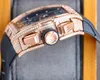 Klockor för män Luxury Skeleton Tonneau Titta på automatisk vattentät justerbar silikonband Steampunk Style Datum Lysande Diamond Wristwat