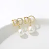 Boucles d'Oreilles Clou Lumière Luxe Niche Design Perle Lettre DO Strass Bijoux Haut de Gamme Femme