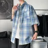 Männer Casual Hemden Britischen Stil Für Männer Mode Kleidung 2023 Sommer Kurzarm Plaid Slim Fit Männlich Q45