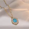 Chains Trendy Women's Sea Blue Oval Stone Pendant Necklaces Inlaid With Zircon Jewelry For Women Accessories