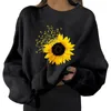 Gym Clothing Womens Daily Sunflower Print Sweatshirt Long Pullover Letter O Neck Printing Sleeve Women's Skateboard Blouse