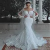 abito da sposa a sirena Moderno romantico Splendido abito da sposa a maniche lunghe con perline in pizzo principessa Appliques su misura See Through283C