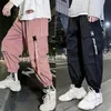 Herrbyxor lastbyxor herr mode lösa casual pantalones hombre rosa hiphop sportbyxor japanska streetwear svarta svettbyxor 230619