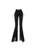 Dżinsy damskie czarny flare vintage niski paliw split spodni estetyczna streetwear swobodne spodnie ładunkowe kobiety w stylu koreański w trudnej sytuacji dżins