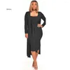 Casual Dresses Summer Sexy Ladies Elegant 2-Piece Set Solid Color Full Sleeve Long Coats Sleeveless Dress Women Pass