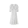 Casual Jurken Japanse Elegante V-hals Bladerdeeg Mouw Gebloemde Jurk Vrouwen Lente Zomer 2023 Slanke Taille Vestidos Vintage Sweet Chic gewaad Femme