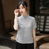 Ubranie etniczne 2023 Kobiety Summer Chinese Zen Tang Suit Qipao Top Style Stand Okoł Krótki rękaw Elegancki retro cheongsam bluzka S252