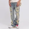 Mannen Jeans Harajuku Ripped Gerafeld Gat Blauw Gewassen Broek voor Mannen en Vrouwen Zakken Streetwear Casual Baggy Denim Broek 230619