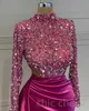 2023 Aso Ebi Fuchsia Mermaid Prom Dress Ensected Lace Asevial ​​Party Second Sextreed Birthdermaid Congragement Dresses Robe de Soiree Zj417