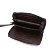 Portafogli moda vera pelle intagliata teschio con cerniera vera pelle bovina lungo portafoglio da polso bifold con borsa per telefono uomo donna pochette