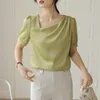 Women's Blouses Korean Fashion Satin Shirts Women Casual Solid Irregular Short Sleeve Folds Female Clothing 2023