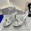 Kvinnors sandaler Slim Heel High Heel Round Head Ankle Strap Buckle Strap Diamond Shiny Leather Matte Läder Formell Casual Bankettstorlek 35-42 med låda