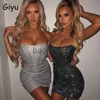 Vestidos Casuais Giyu Night Club Party Vestido Feminino Sexy Bodycon Glitter Strapless Minivestidos 2023 Verão Elegante Ruched Preto Vestidos J230619