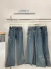 Kvinnors korta Harajuku broderier denim blossade byxor jeans klockbottnar långa byxor y2k streetwear 2000s estetiska japanska mode 230619