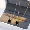 Pendant Necklaces Fashion Black Square Necklace For Women Minimalist Silver Color Sweater Clavicle Chain Aesthetic Jewelry Gift