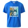 Camisetas masculinas The Beach Is Calling And I Must Go Manga Curta Men Cotton Vintage Tee Shirt Respirável Tendência Vestida Casual Harajuku Tshirt