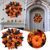 Decorative Flowers 2023 Autumn Door Wreath Artificial Pumpkin Berries Pine Cone Maple Manmade Garland Cloth Rattan Material Home Decoration