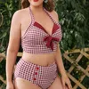 Damen-Bademode, Damen-Bikini mit Schnürung, hohe Taille, sexy, rot kariert, zweiteiliger Badeanzug, Mikro-Bikinis, Urlaub