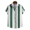 Men's Casual Shirts Men's Striped Short-sleeved Shirt European Code Fashion Printing
