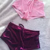 Женские шорты Женщины розовая бархатная мода сексуальная боди, тренировочная, фланелевая короткие брюки Feminino Pantalones Mujer Fitness Soft Sportwear 230619