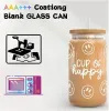 US CA Stock 16oz Sublimation Glass Beer Mugs with Bamboo Lid Straw Tumblers DIY Blanks Frosted Clear Can Can Can Heat Transfer Cocktail Cups Tumbler