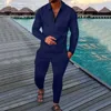 Mens Tracksuits Autum Polo Suit Solid Color Sports Män sätter Mesh Tryckt 2023 Streetwear Långa ärmar och byxor ärm Casual