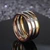 خواتم الزفاف 3 PCS Solitaire Stone Ring مجموعة روز الذهب/الذهب/الفضة ملاءة الفولاذ المقاوم للصدأ للنساء