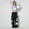 Damesbroek s Letter gedrukt Euro Amerikaanse stijl jazz losse leggings Kinderen hiphop dance sport cool trendy wijde pijpen broek streetwear vrouwen 230619