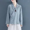 Vêtements ethniques printemps et été 2023 Style chinois bouton à rabat incliné coton lin modifié costume Han littérature rétro Tang Zen