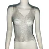 Tanques femininos 2023 produtos europeus e americanos malha flash diamante arrastão colete top sexy babes camisola strass decote em v