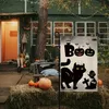 1 peça, bandeira de jardim de boas-vindas de linho de gato preto Boo Halloween (12 x 18 polegadas) decorações de casa de fazenda ao ar livre para jardim de outono, impressão frente e verso à prova d'água,