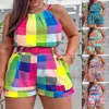 2023 Plus Size 3xl Fatos de Treino Femininos Conjunto de Shorts de Duas Peças Ternos de Treino Impressos Moda Halter Sem Mangas Tops Com Cinto Shorts Para Roupas Femininas