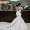 Luxury Mermaid Wedding Dresses Sheer Long Sleeve High Neck Crystal Beads Chapel Train African Arabic Bridal Gowns Plus Size Custom265Z