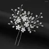 Hair Clips Hairpins U-shaped White Flower Headwear Style Alloy Wedding Bridal Accessories Piece Pins Hypoallergenic