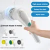 Rengöringsborstar Electric Cleaning Brush Spin Scrubber med 35 penselhuvuden Återanvändbar IPX7 Vattentät 360 ° Roterande hushållsrengöringsverktyg 230617