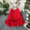 Kobiety bluzki seksowne bluzki dla kobiet 2023 Summer kantarki koralika zwinona szyfonowa koszula Ruffled Lose Shiveless Shirts Women Party