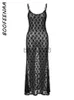 Casual Dresses BOOFEENAA See Through Floral Mesh Lace Dresses Y2k Sexy Black Tie Up Hollow Out Backless Maxi Long Dresses Women 2023 C16-BI15 J230619