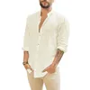 Camicie casual da uomo 2023 Colletto in piedi in lino Maschile Tinta unita Maniche lunghe Camicia in cotone Top Chemise estivo Homme # G