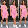 Survêtements pour femmes HLJ Casual ROSE Lettre Impression Deux Pièces Ensembles Femmes Col Rond T-shirt Et Biker Shorts D'été Correspondant 2pcs Tenues