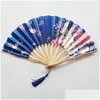 Party Favor Traditional Chinese Bamboo Fan Vintage Flower Theme Folding Hand Håller Favors Drop Delivery Home Garden Festive S DHQRB