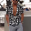 Men's Casual Shirts Summer Men's Black & White Floral Shirt 3d Print Beach For Men Short Sleeve Oversized Tops Tee Blouse