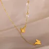 Ketten Boho Perlenkette für Frauen Schmetterlingshalsketten Glänzender mattierter Anhänger Jahrestagsgeschenk Luxusschmuck Halsband Mädchen
