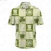 Mäns avslappnade skjortor Summer Men's Short Sleeve Shirt -knappfodrad Cardigan Top 3D -tryck plus Size Hawaiian Irish Festival Four Leaf Gräs