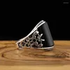 Cluster Rings Trendy Black Ring For Men Vintage Carved Hombre Hiphop Rock Single Masculino Acessórios Presente Namorado Marido