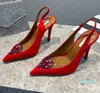 Chaussures habillées de créateur cristal strass bouton femmes Slingback en cuir de cachemire souple talon aiguille sandale 10cm à talons hauts bouts pointus chaussure de fête de mariage